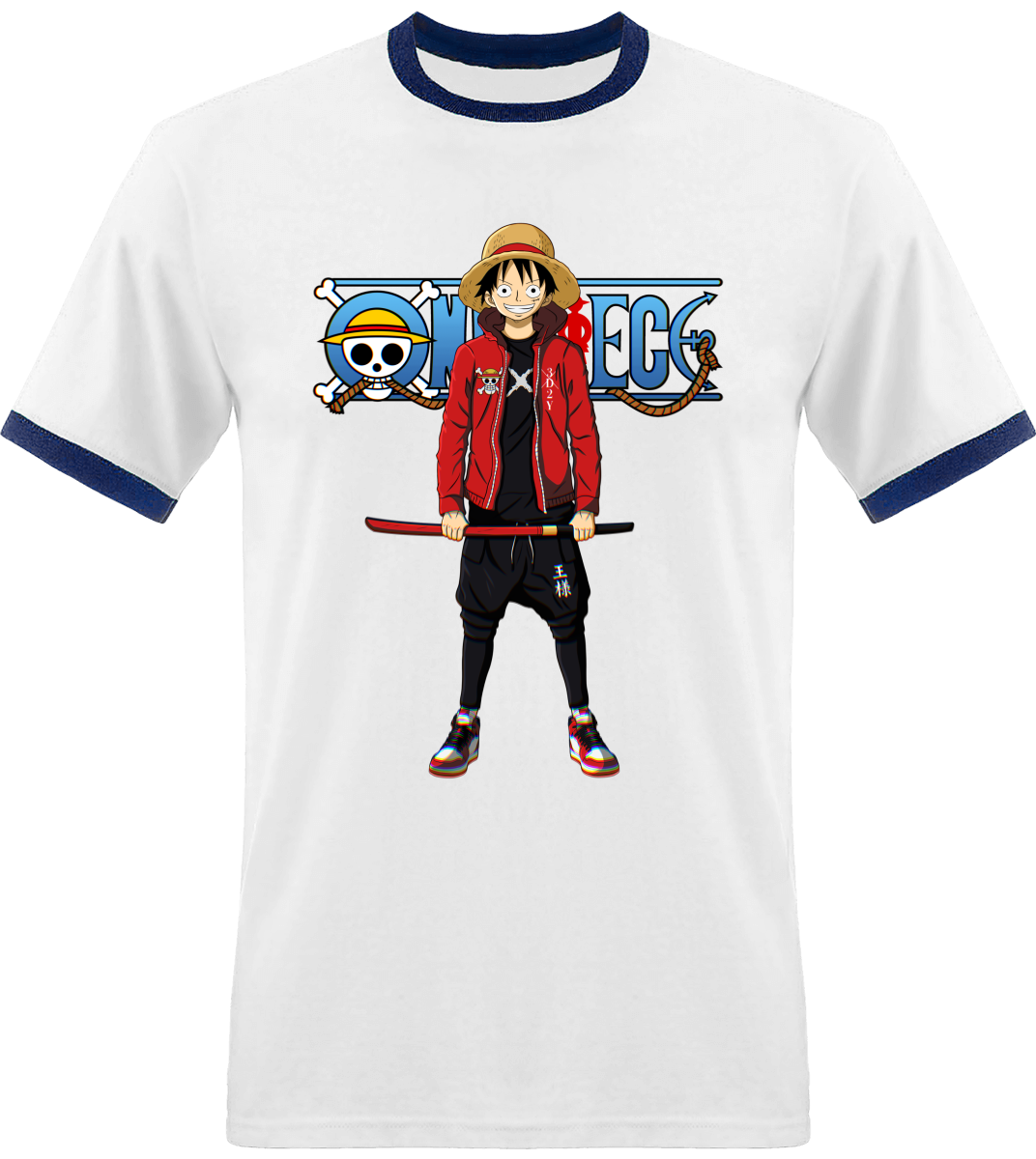 T-shirt One Piece Luffy Avec Bordure