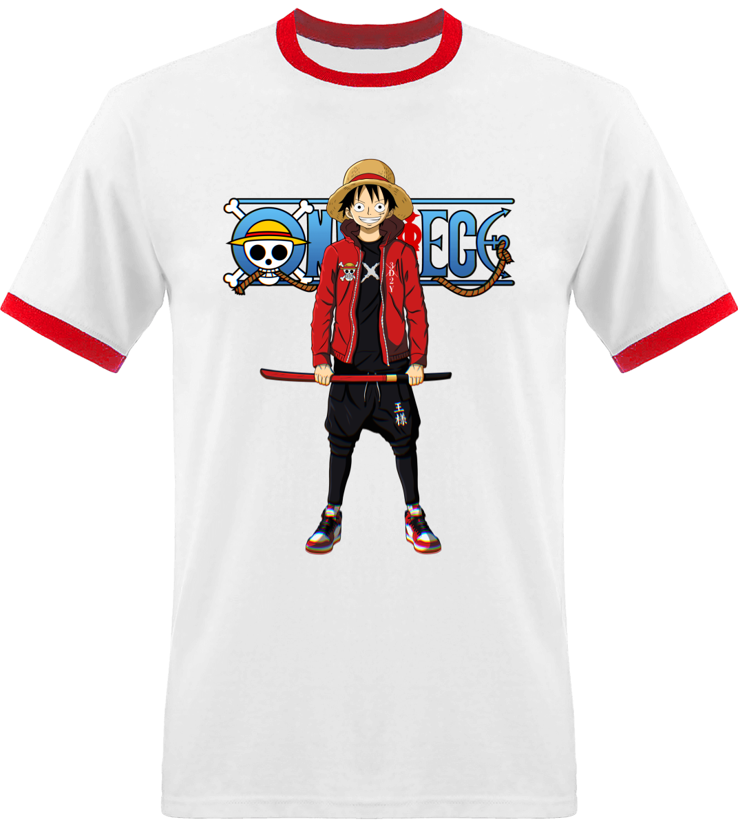 T-shirt One Piece Luffy Avec Bordure