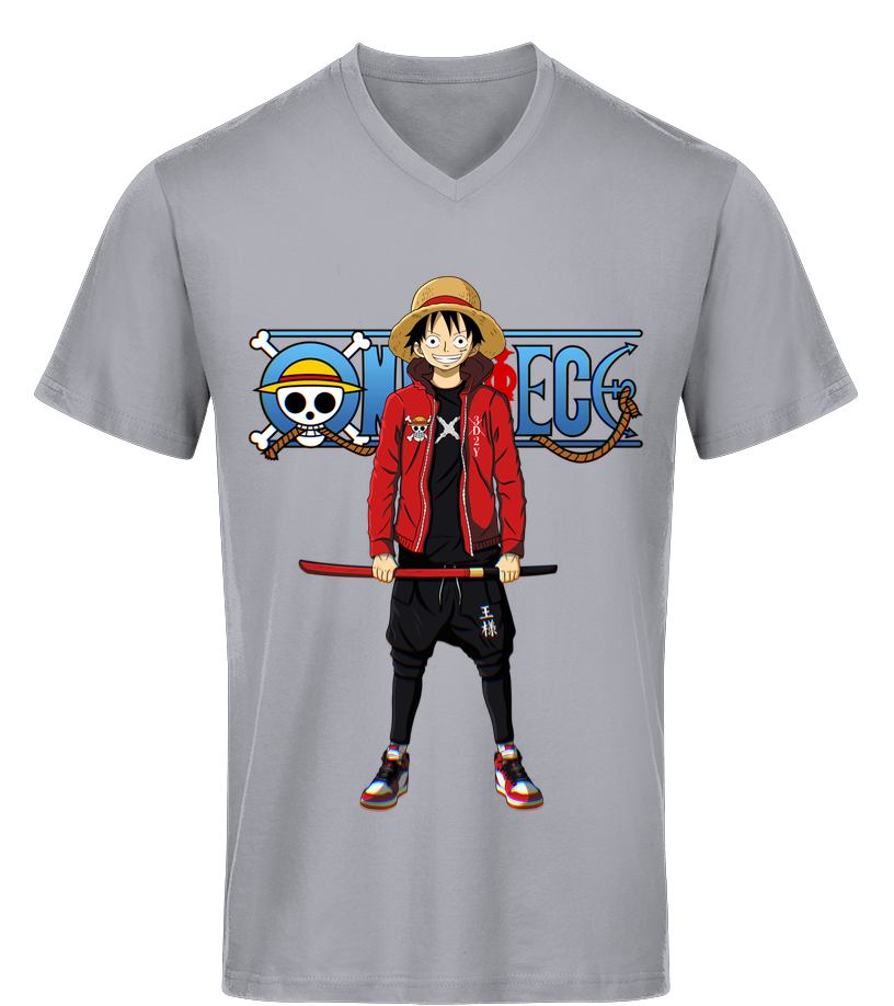 T Shirt One Piece Col V Bio Luffy