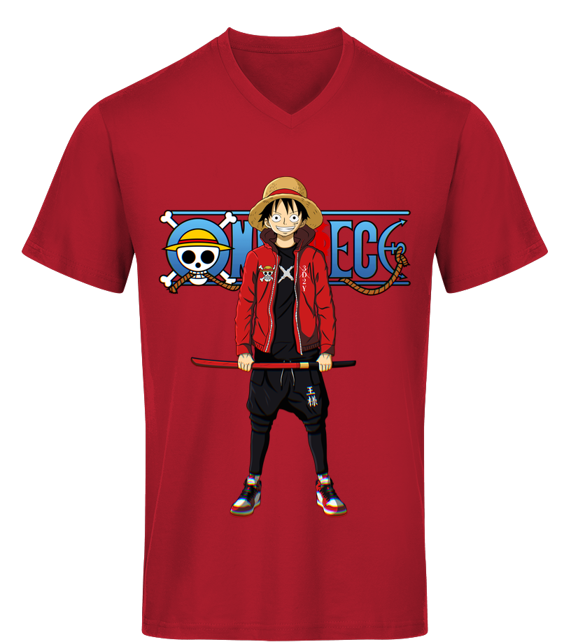 T Shirt One Piece Col V Bio Luffy