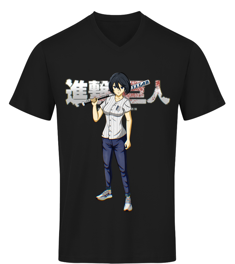 T Shirt Attaque Des Titans Col V Bio Mikasa