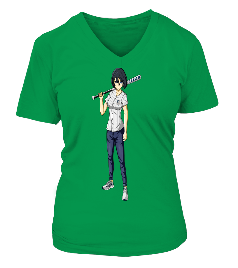 T-Shirt Attaque Des Titans Col V Femme Mikasa Baseball